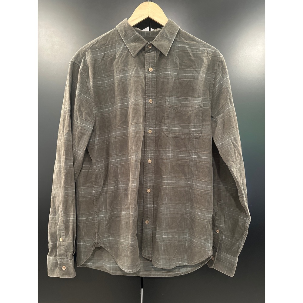 Vince Mens Plaid Corduroy Button Down Shirt Classic Fit Olive Green Grey‎ Size M